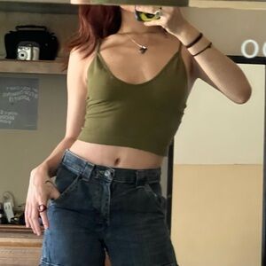 Olive Green Spaghetti Strap Crop Top